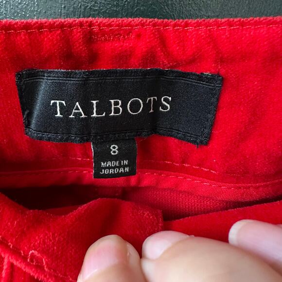 Talbots Signature 8 Cherry Red Velveteen Pants Holiday Classic Winter Career EUC - Picture 5 of 7